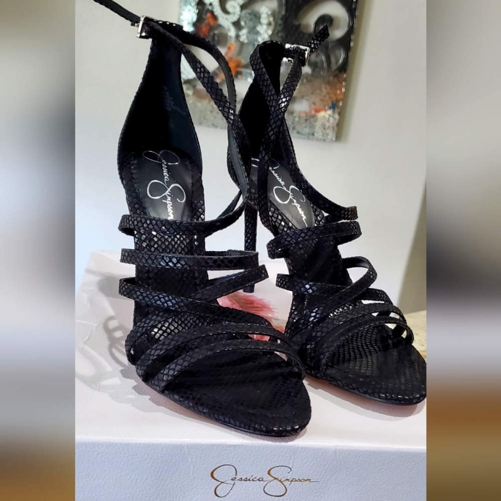 Jessica Simpson snake black strappy heels size 8. New! Never worn.
